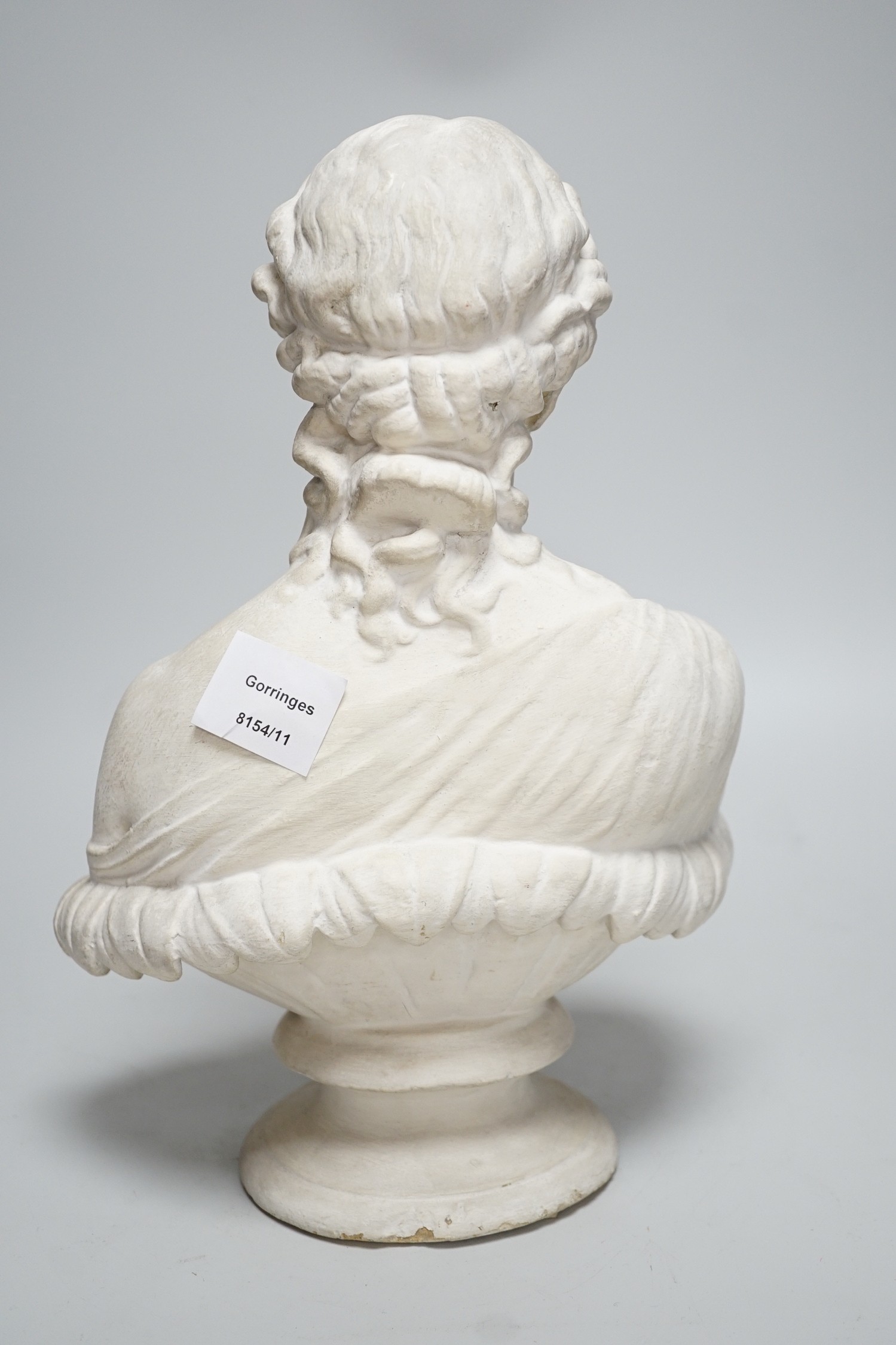 A small 19th century cast plaster bust of Clytie, 35cm